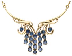 18K Geelgouden vintage collier met cascade van ca. 6.40 ct. natuurlijke saffier.