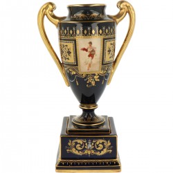 Een set van (2) Royal Vienna amfoorvazen met afbeeldingen.