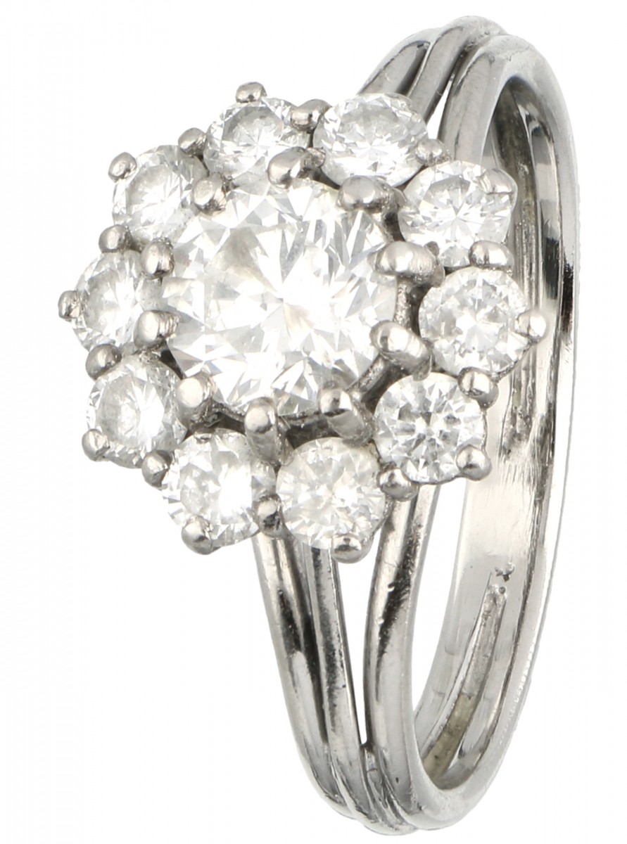 Platina rozet ring bezet met ca. 1.60 ct. diamant - Pt 900.