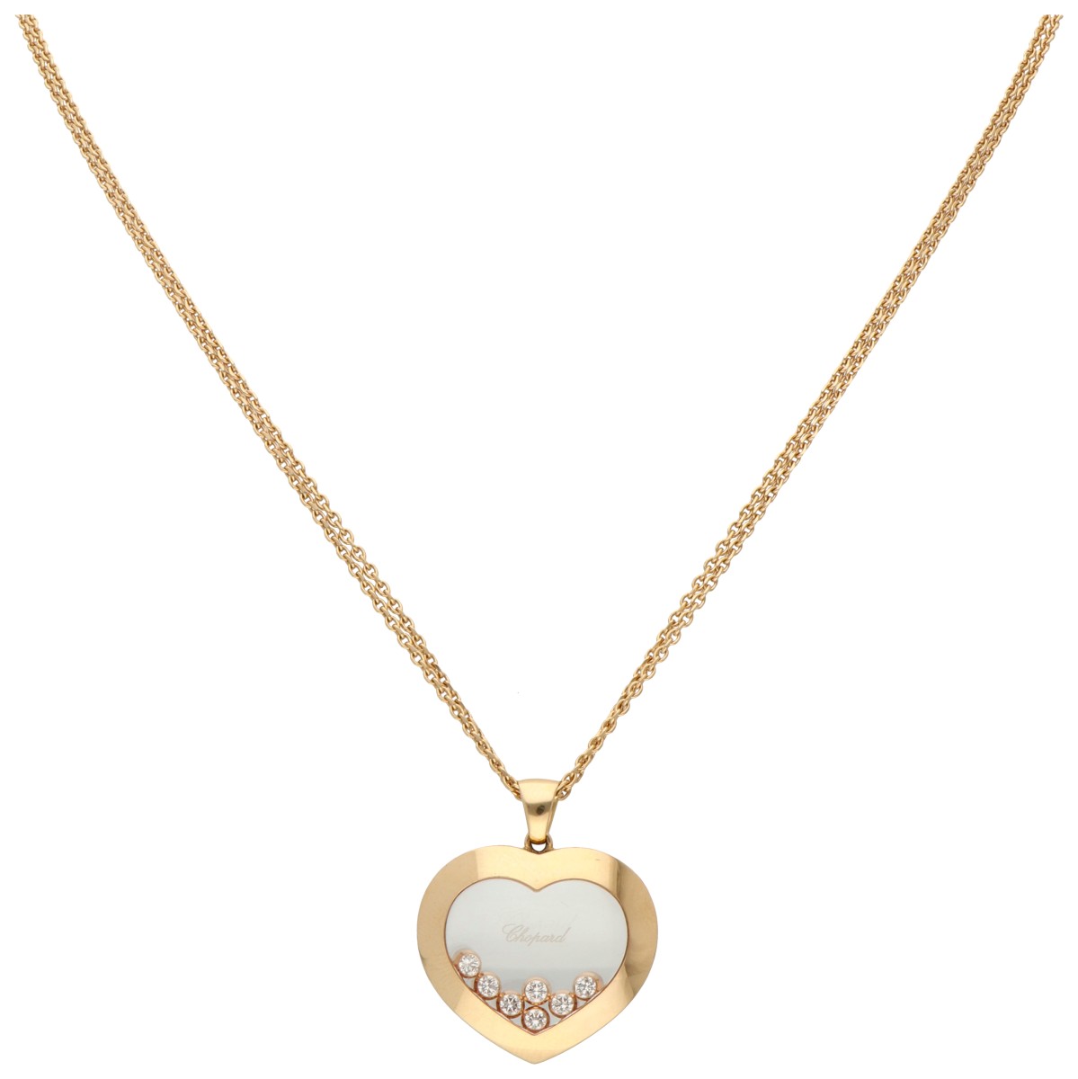 Chopard 18K roségouden Happy Diamonds hanger aan twee-rijig collier