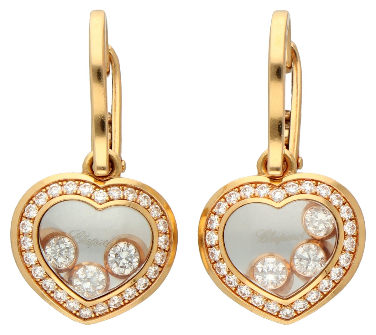 Chopard 18K roségouden Happy Diamonds oorhangers bezet met ca. 0.53 ct. diamant.