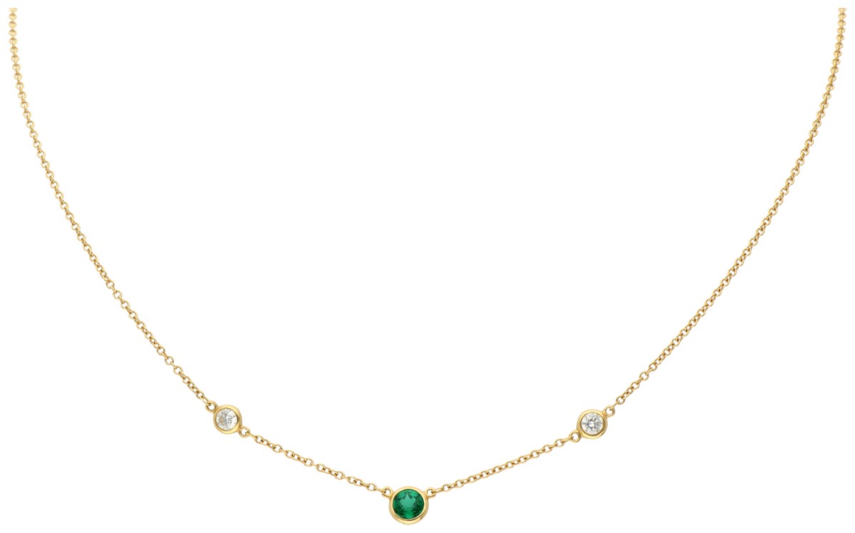 No Reserve - Elsa Peretti voor Tiffany & Co 18K geelgouden "Color by the Yard" collier bezet met smaragd en diamant.