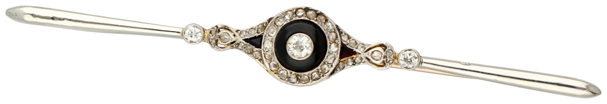 18K Gouden / platina Art Deco staaf broche bezet met diamant en onyx.