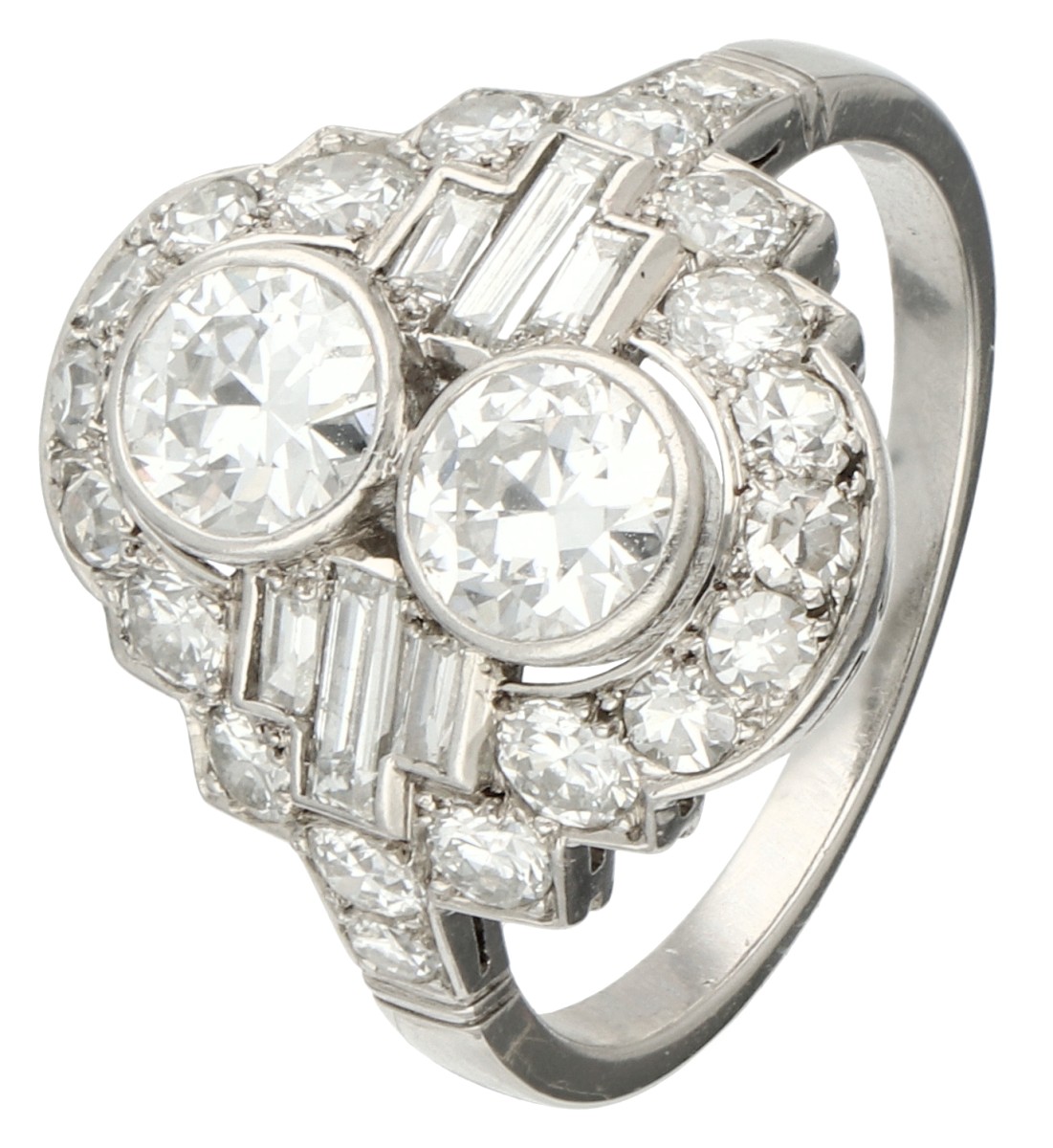 Platina entourage ring bezet met ca. 2.05 ct. diamant.