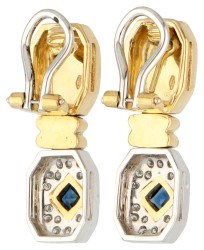 18K Bicolor gouden vintage oorstekers / oorclips bezet met saffier en ca. 0.18 ct. diamant.