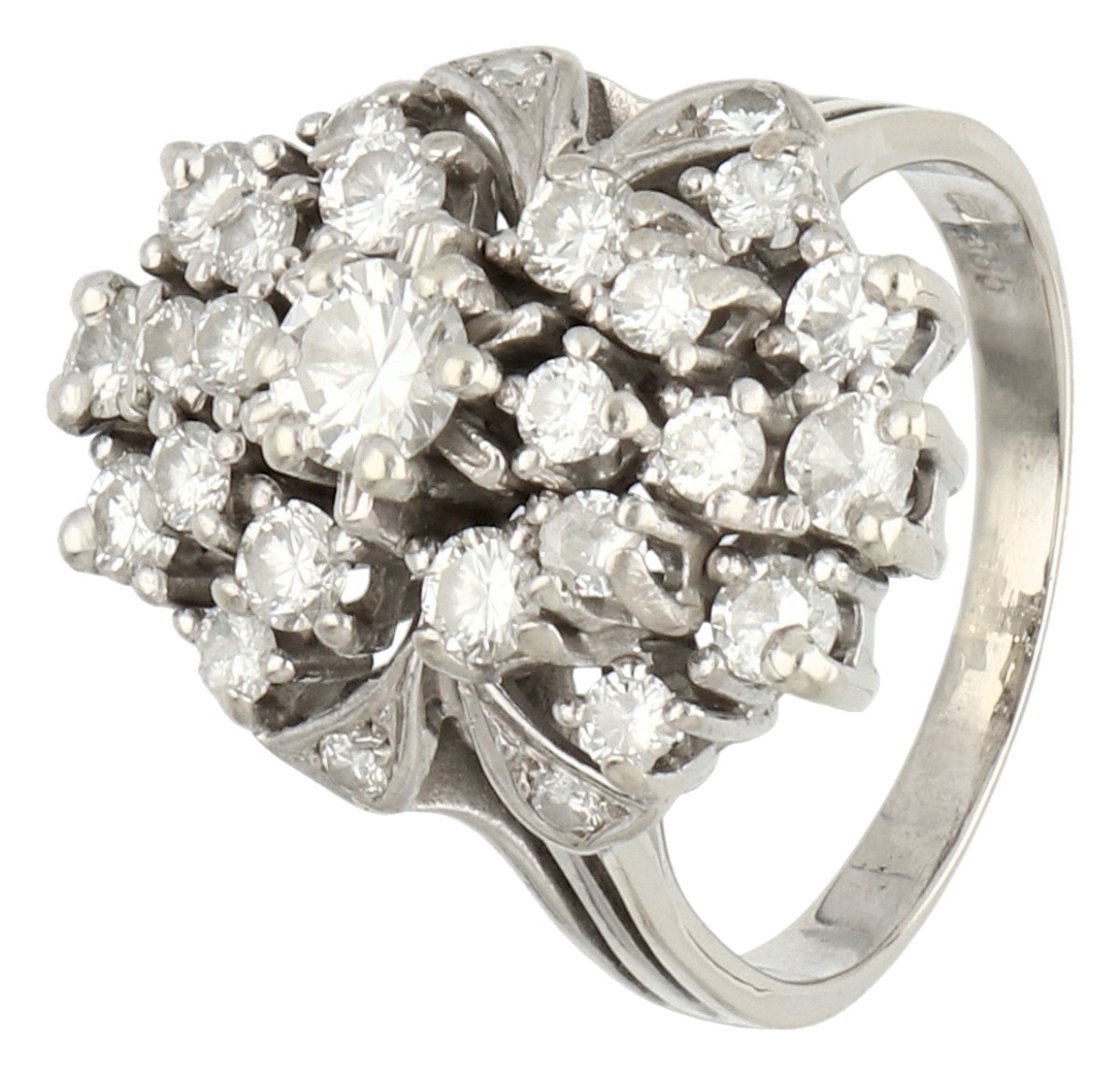 14K Witgouden cluster ring bezet met ca. 1.05 ct. diamant.