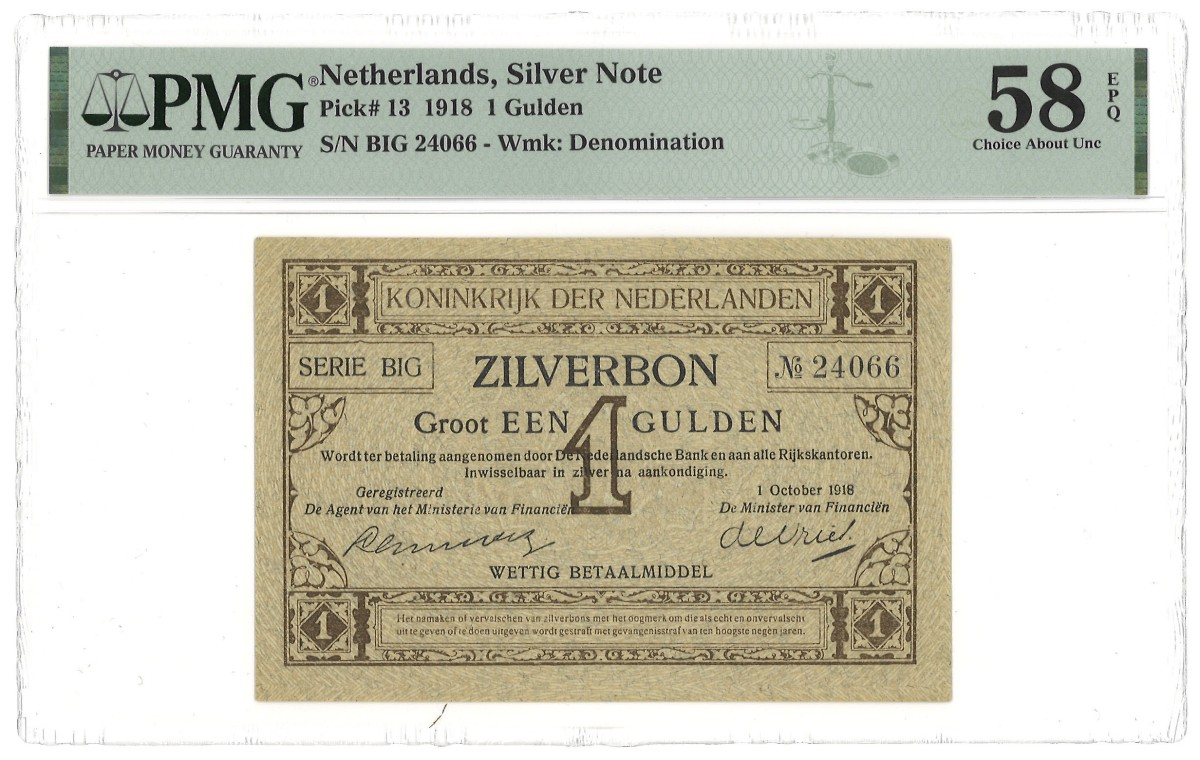 Nederland. 1 Gulden. Zilverbon. Type 1918. - PMG 58EPQ
