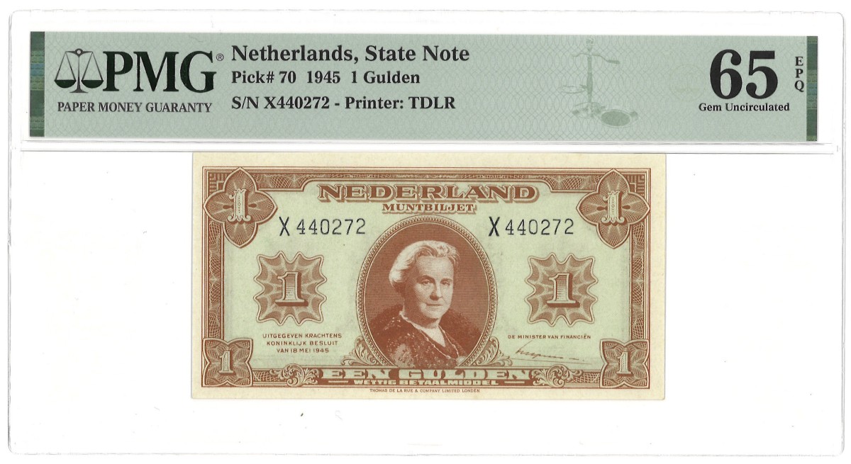 Nederland. 1 Gulden. Muntbiljet. Type 1945. - PMG65 EPQ