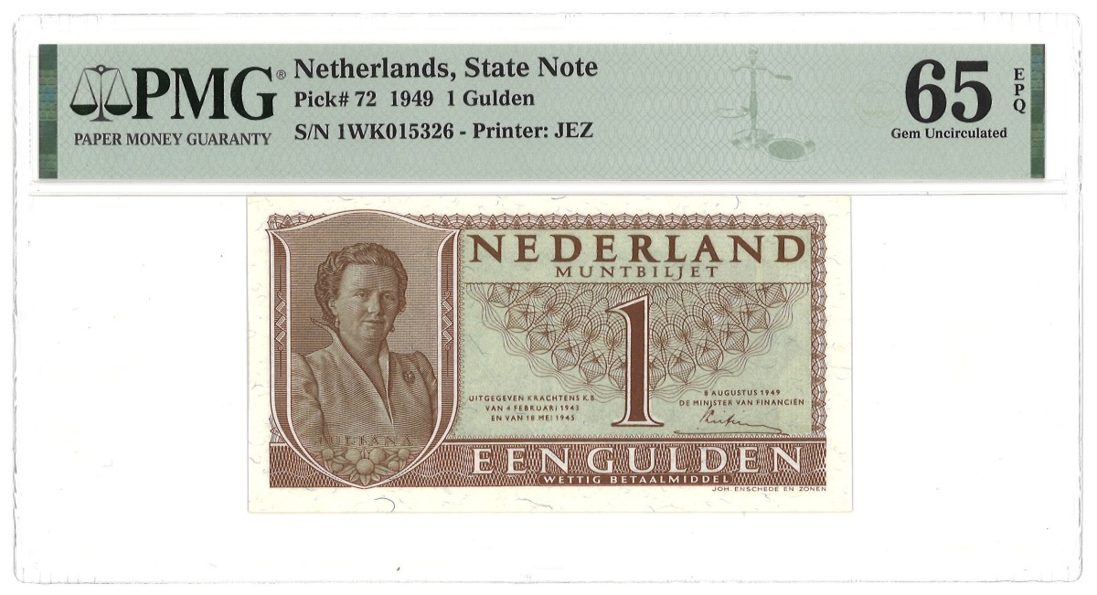 Nederland. 1 Gulden. Muntbijlet. Type 1949. - PMG 65EPQ