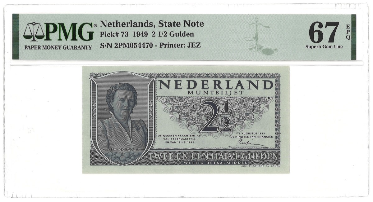 Nederland. 2½ Gulden. Muntbiljet. Type 1949. - PMG 67EPQ