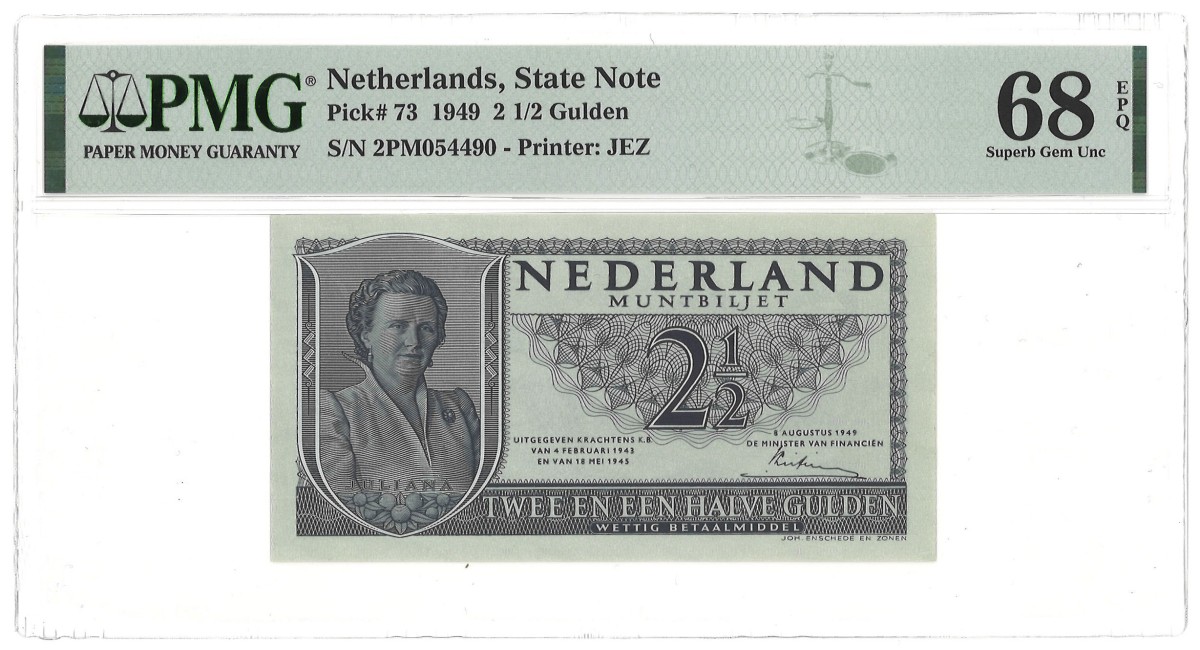 Nederland. 2½ Gulden. Muntbiljet. Type 1949. - PMG 68EPQ