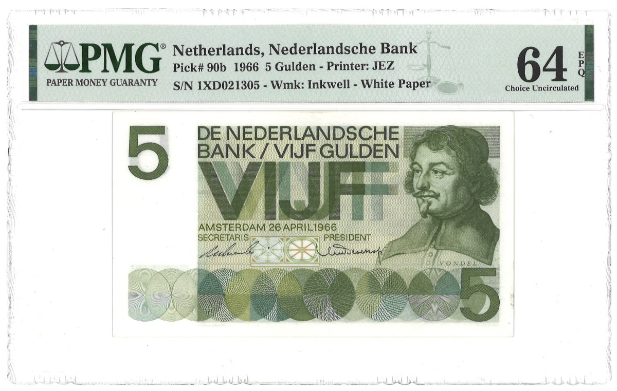 Nederland. 5 Gulden. Bankbiljet. Type 1966. - PMG 64EPQ
