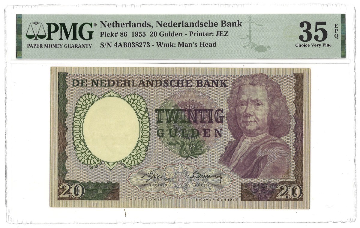 Nederland. 20 Gulden. Bankbiljet. Type 1955. - PMG 35EPQ