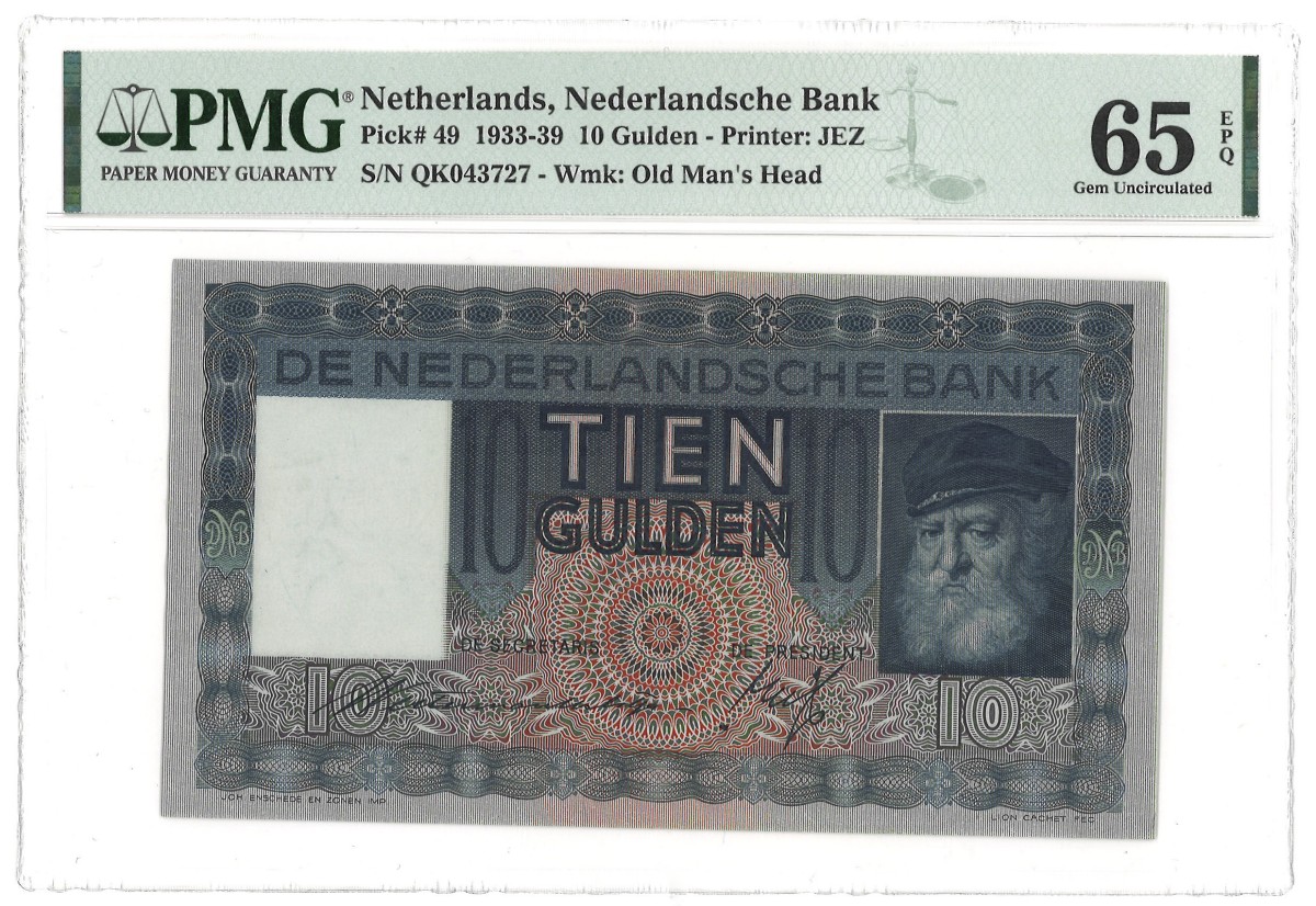 Nederland. 10 Gulden. Bankbiljet. Type 1933. - PMG 65EPQ.
