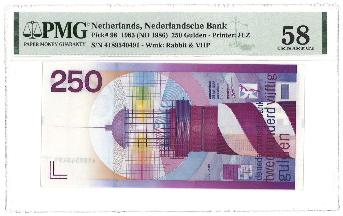 Nederland. 250 Gulden. Bankbiljet. Type 1985. - PMG 58