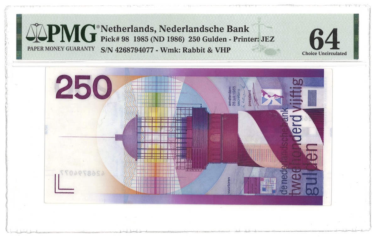 Nederland. 250 Gulden. Bankbiljet. Type 1985. - PMG 64