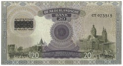 Nederland. 20 Gulden. Bankbiljet. Type 1939. Type Koningin Emma. - Zeer Fraai.