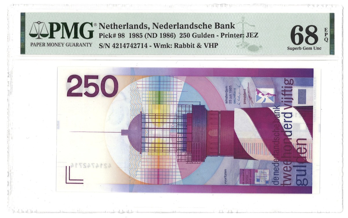 Nederland. 250 Gulden. Bankbiljet. Type 1985 - PMG 68EPQ
