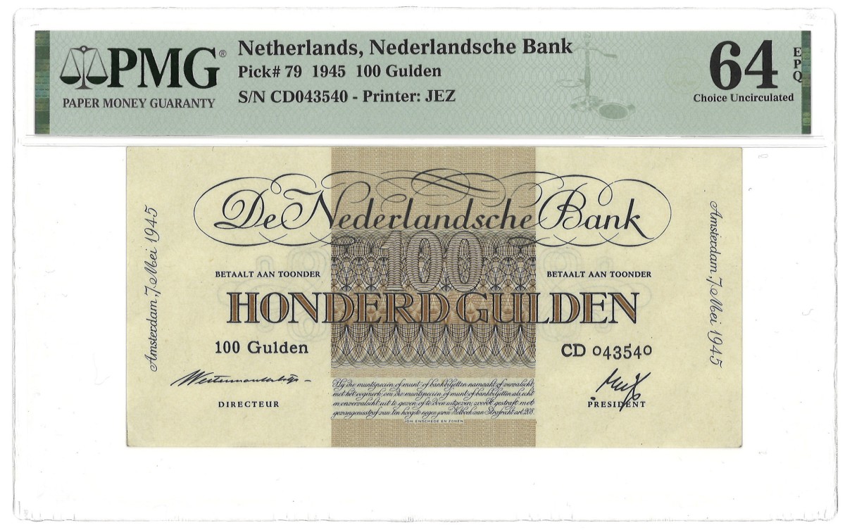 Nederland. 100 Gulden. Bankbiljet. Type 1945. - PMG 64EPQ