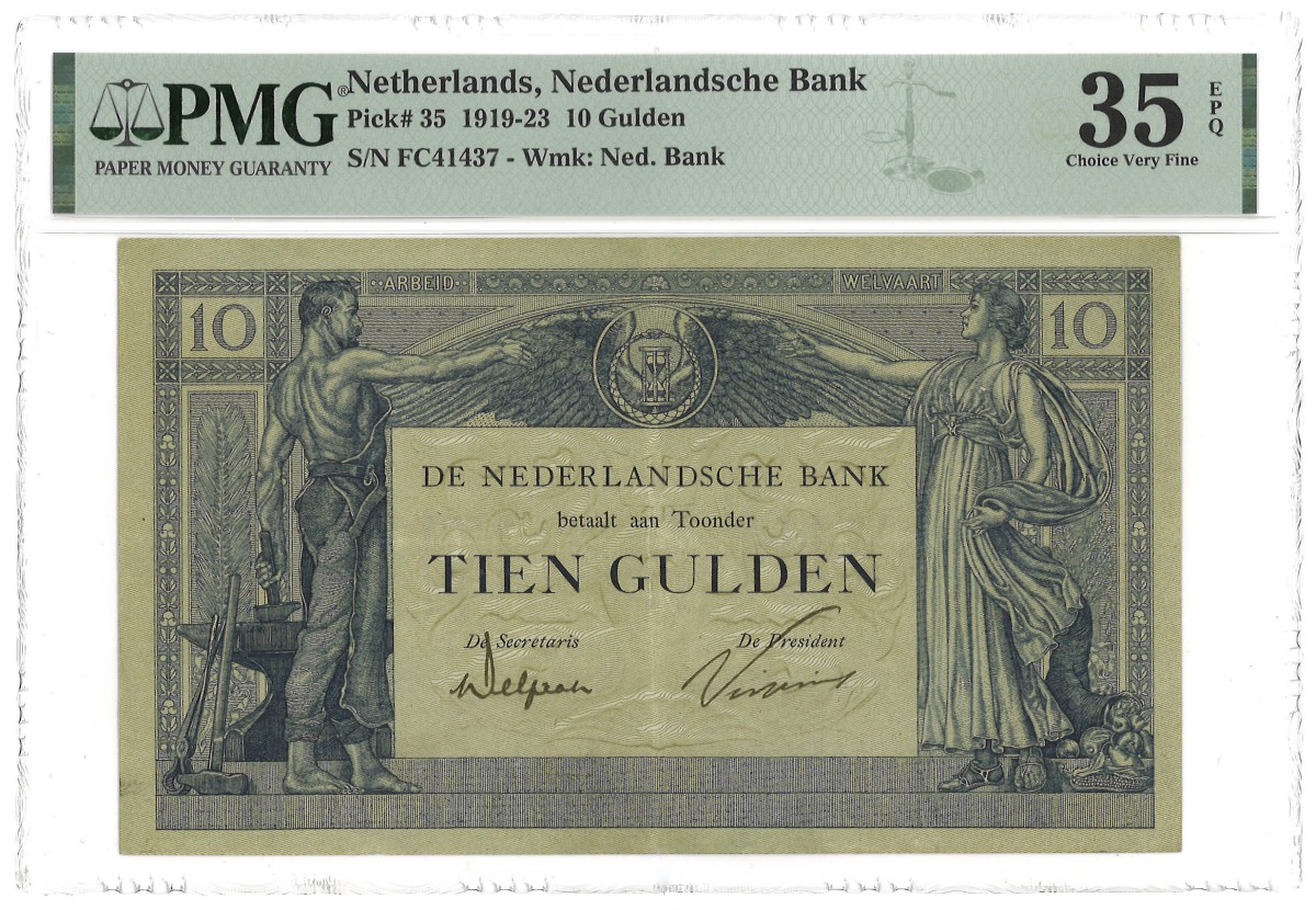 Nederland. 10 Gulden. Bankbiljet. Type 1921. - PMG 35EPQ