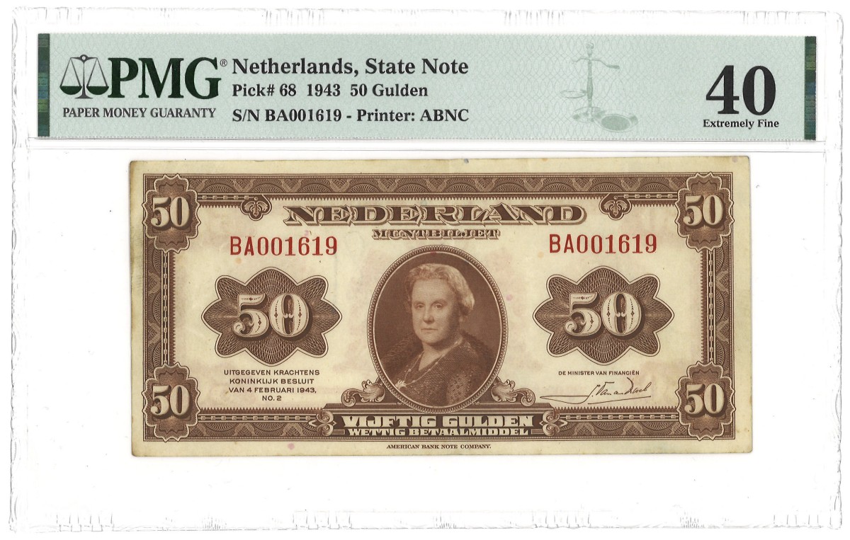 Nederland. 50 Gulden. Muntbiljet. Type 1943. - PMG 40