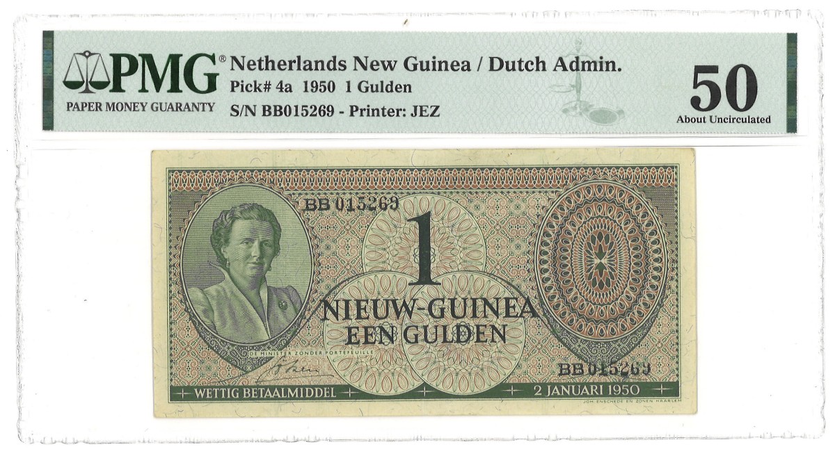 New Guinea. 1 Gulden. Banknote. Type 1950. - PMG 50