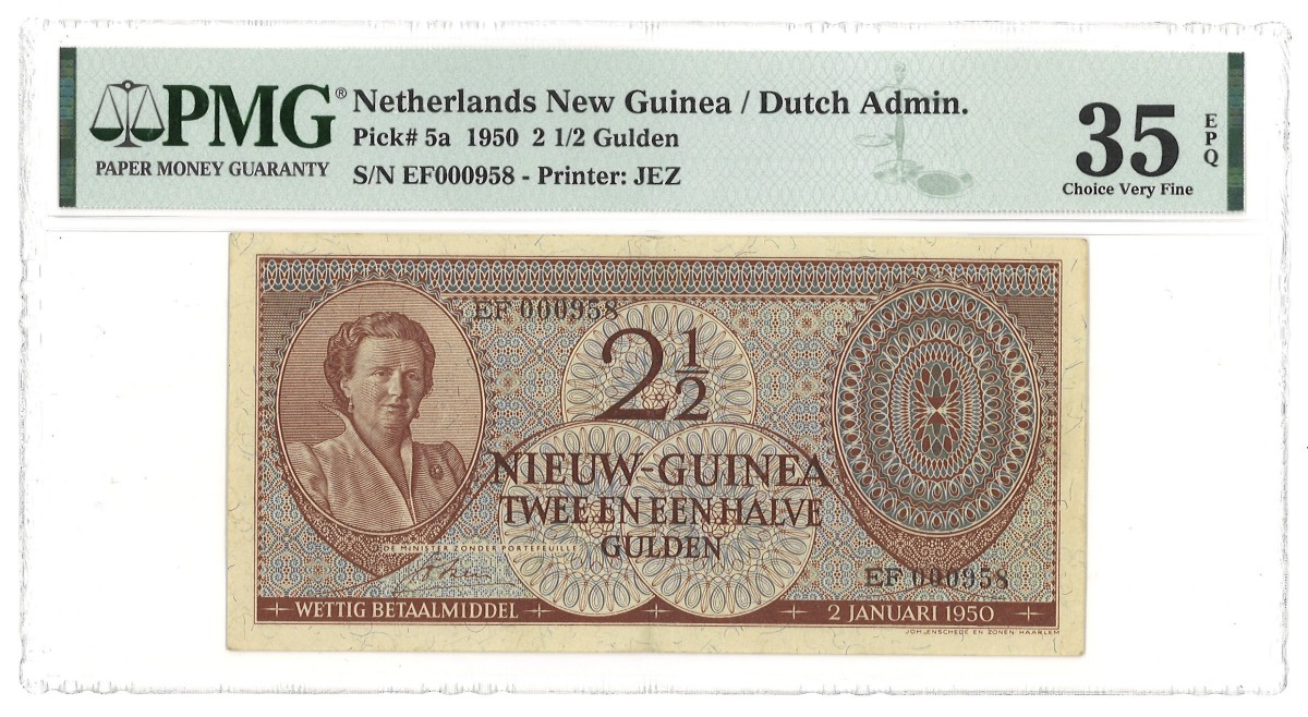 New Guinea. 2½ Gulden. Banknote. Type 1950. - PMG 35EPQ