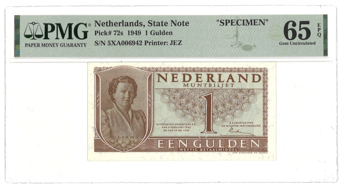 Nederland. 1 Gulden. Specimen. Type 1949. - PMG 65EPQ
