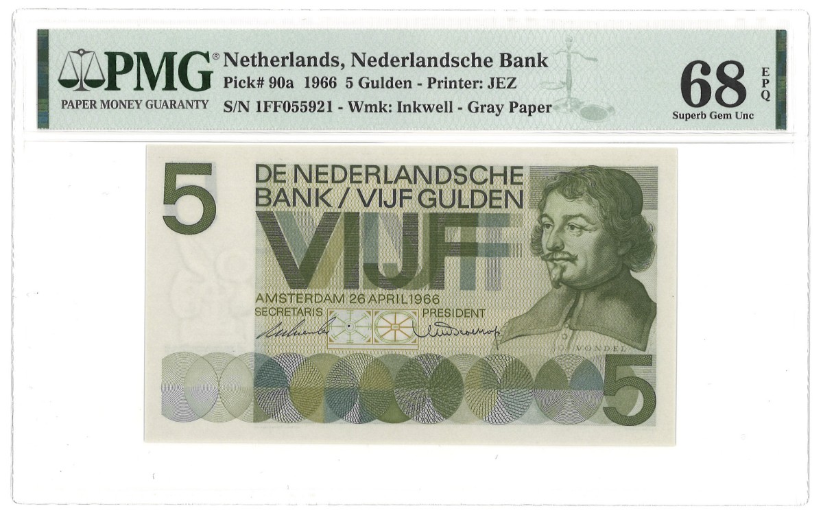 Nederland. 5 Gulden. Bankbiljet. Type 1966. - PMG 68EPQ