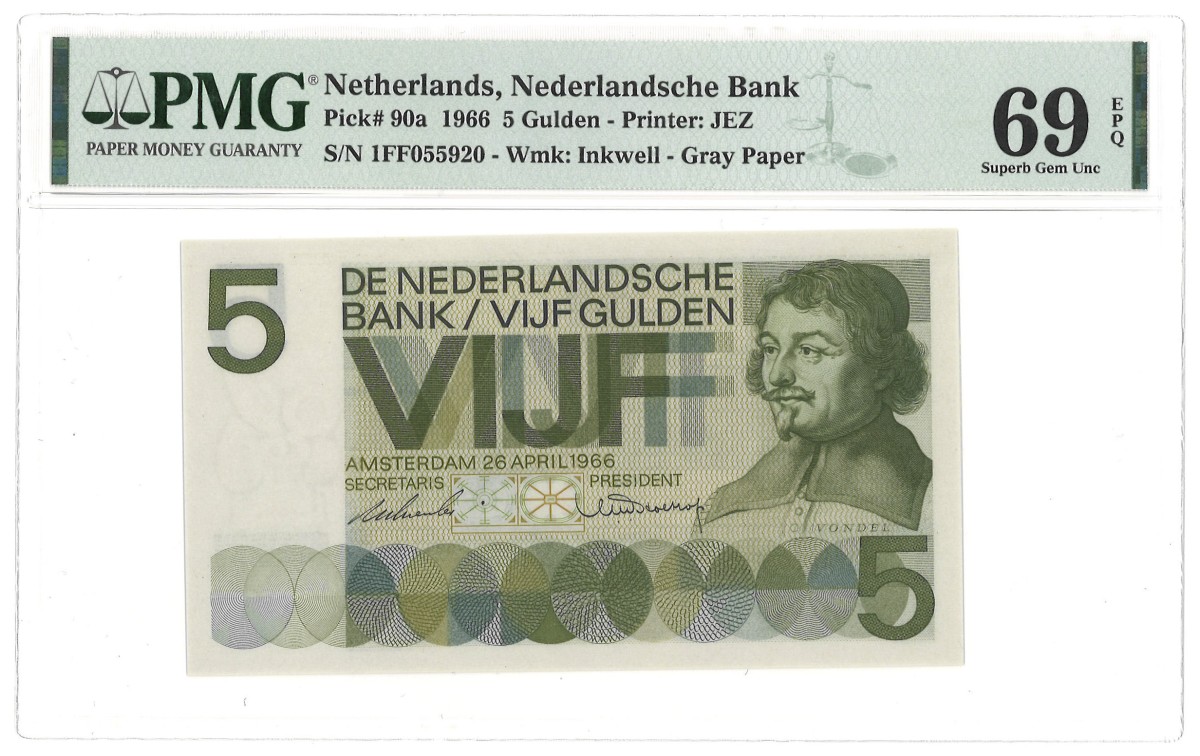 Nederland. 5 Gulden. Bankbiljet. Type 1966. - PMG 69EPQ