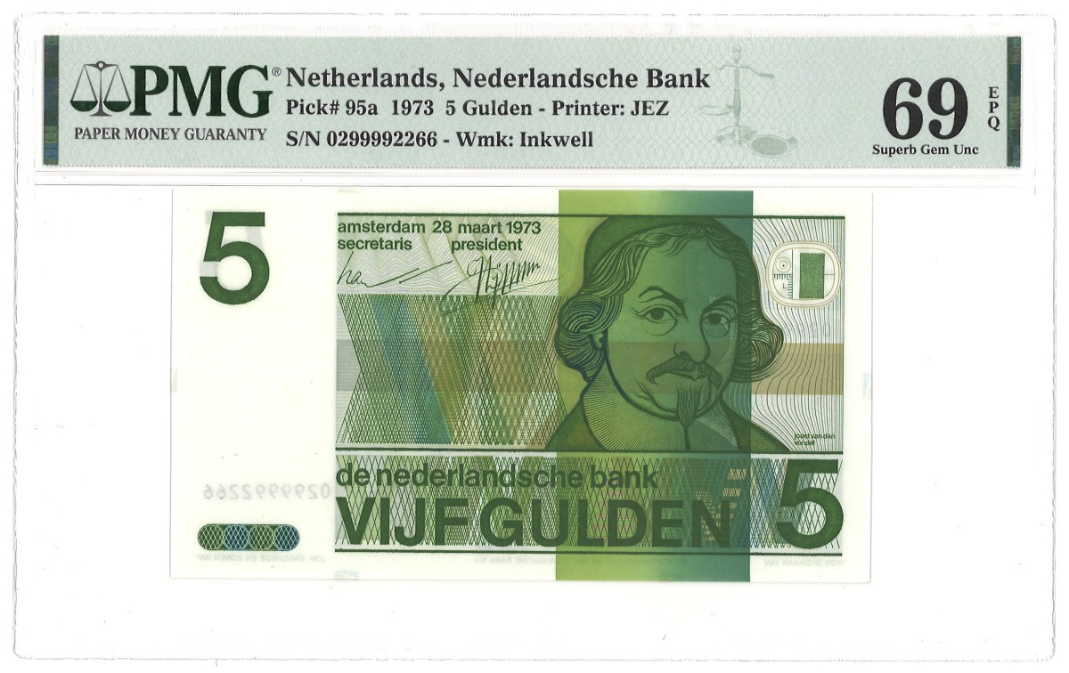 Nederland. 5 Gulden. Bankbiljet. Type 1973. - PMG 69EPQ 