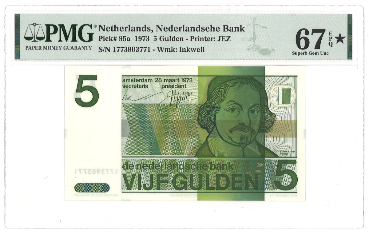 Nederland. 5 Gulden. Bankbiljet. Type 1973. - PMG 67EPQ 
