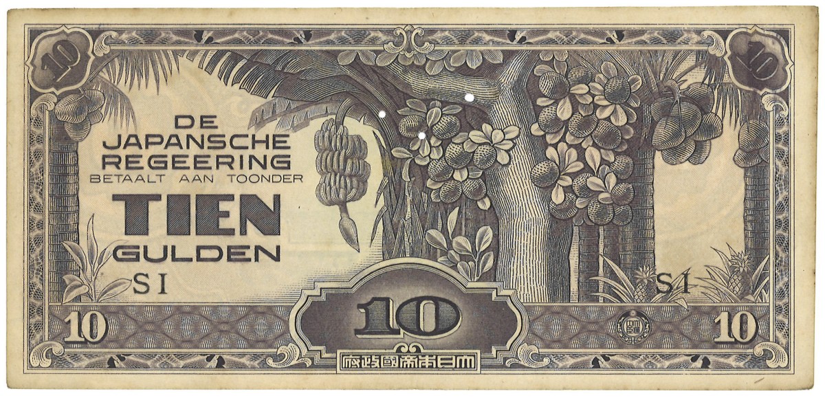 Netherlands-Indies. 10 Gulden. Banknote. Type 1942. - Very fine +.