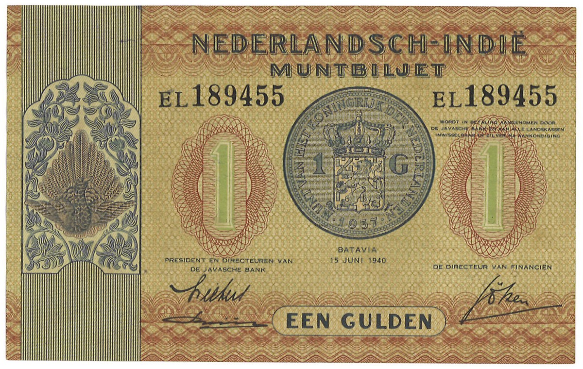 Netherlands-Indies. 1 Gulden. Muntbiljet. Type 1940. - About UNC.