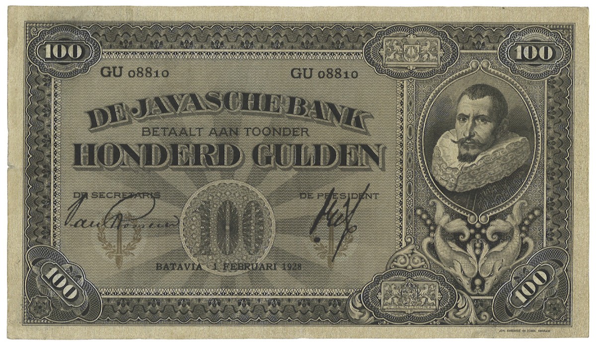 Netherlands-Indies. 100 Gulden. Banknote. Type 1925. - Very fine +.