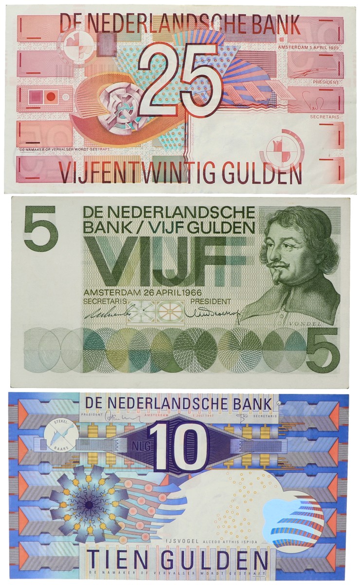 Nederland. 5/10/25 Gulden. Bankbiljetten. Type 1966-1997. - Zeer Fraai - UNC.