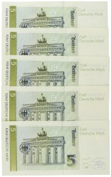Germany. 5x 5 Mark. Banknotes. Type 1991. - About UNC.