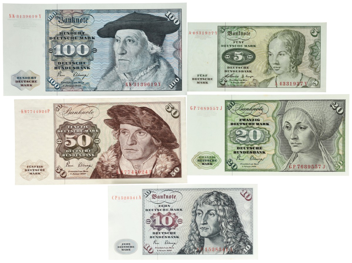 Germany. 5/10/20/50/100 Mark. Banknotes. Type 1960-1980. - Very fine – UNC.