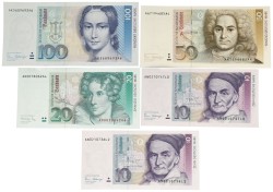 Germany. 10/10/20/50/100 Mark. Banknotes. Type 1989-1991. - Very fine – UNC.