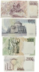 Italy. 2000/5000/10000/50000 Lire. Banknotes. Type 1984-1990. - Fine – UNC.