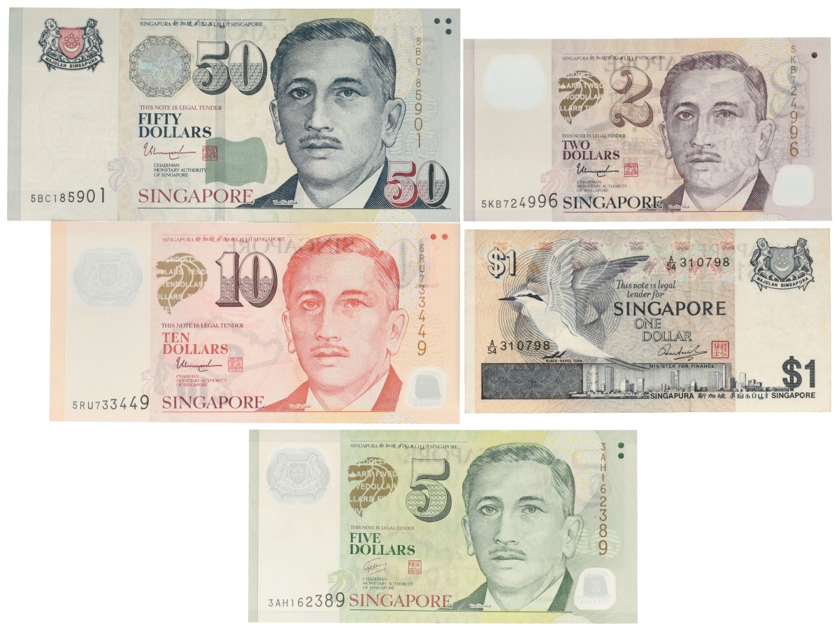 Singapore. 1/2/5/10/50 Dollars. Banknotes. Type ND. - Very fine – UNC.