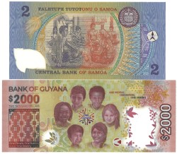 Samoa and Guyana. 2 Tala and 200 Dollars. Banknotes. - UNC.