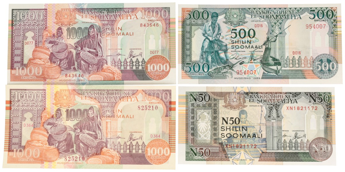 Somalia. 50/500/1000/1000 Shillings. Banknotes. Type 1989-1991. - UNC.