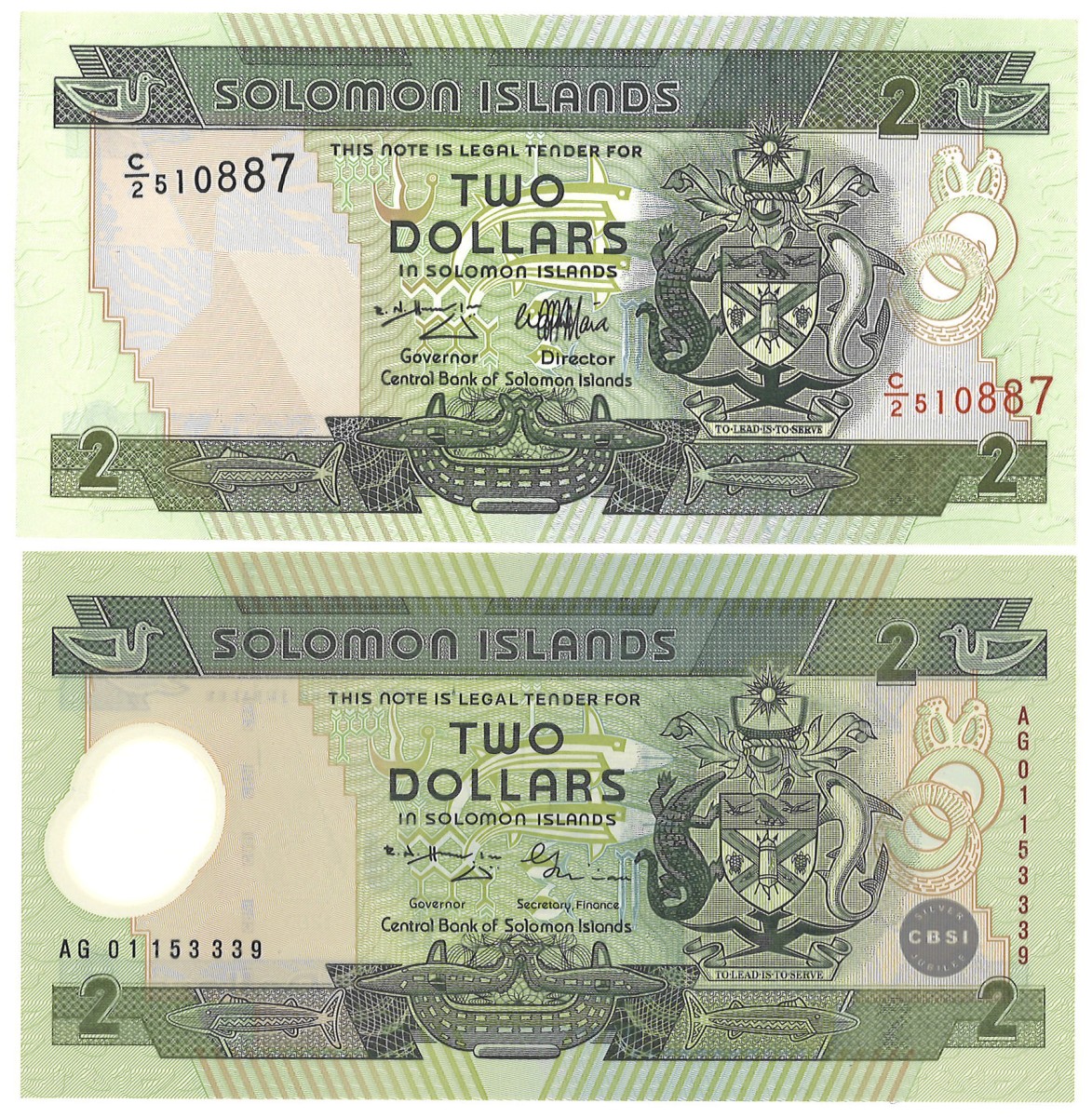 Solomon Islands. 2/2 Dollars. Banknotes. Type ND. - UNC.