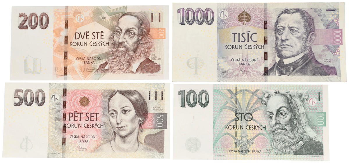 Czech Republik. 100/200/500/1000 Korun. Banknotes. Type 1997-2009. - Very fine – UNC.