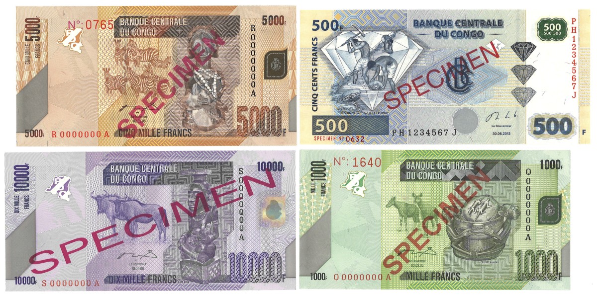 Congo. 500/1000/5000/10000 Francs. Banknotes. Type 2005-2013. - UNC.