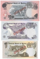 Malta. 1/5/10 Pounds. Banknotes. Type 1967. - UNC.
