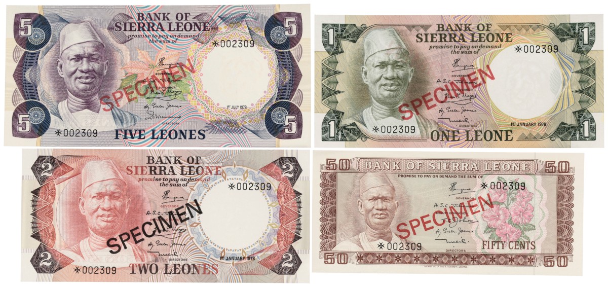 Sierra Leone. 0,50/1/2/5 Leones. Banknotes. Type 1978. - UNC.