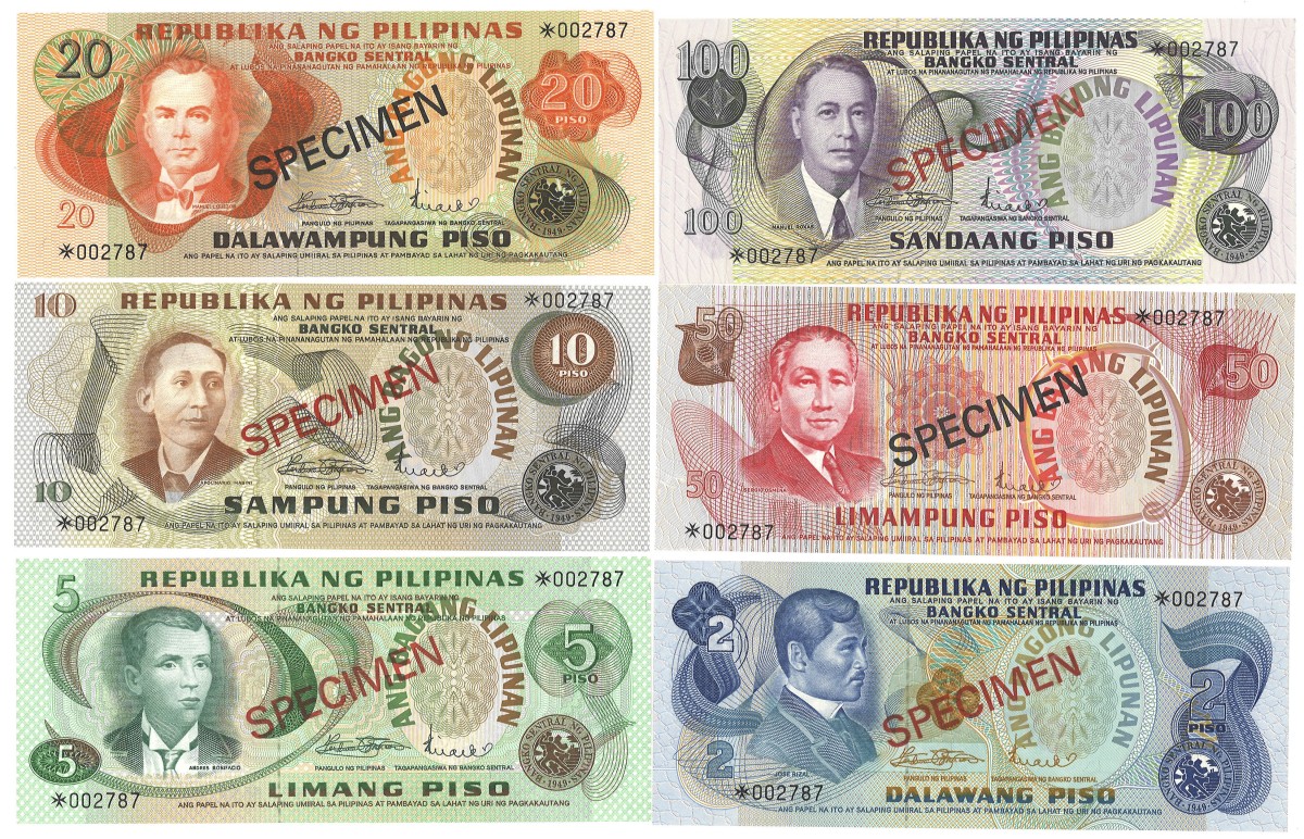 Philippines. 2/5/10/20/50/100 Piso. Banknotes. Type 1949. - UNC.