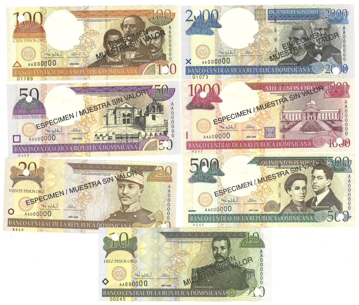 Philippines. 10/20/50/100/500/1000/2000 Pesos. Banknotes. Type 2000. - UNC.